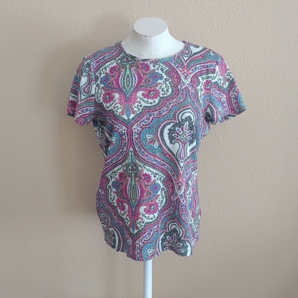 Talbots Petite Paisley Cap Sleeve T-shirt Size LP